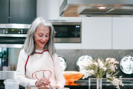 Honey Good in her kitchen showing us how to overcome obstacles in life.